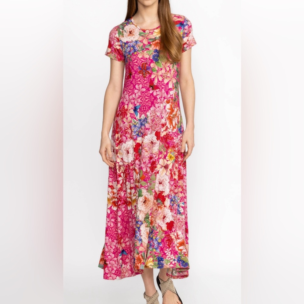 Johnny Was Pink Floral Midi Dress